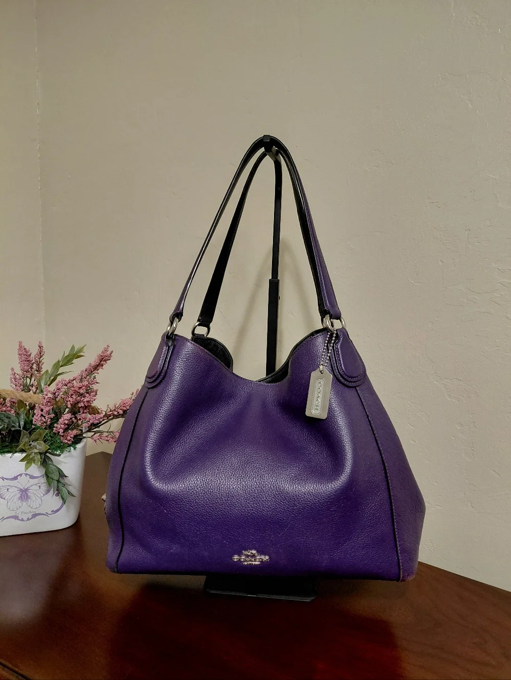 Coach Edie 31 Purple Pebbled Leather Shoulder Bag - Picture 14 of 14
